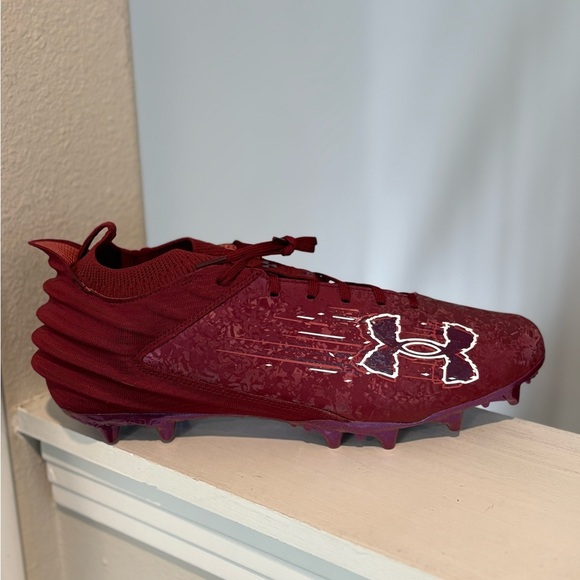 Under Armour Blur Smoke 2.0 MC Suede Mens Size 14 Football Cleats Maroon NEW - Picture 2 of 9